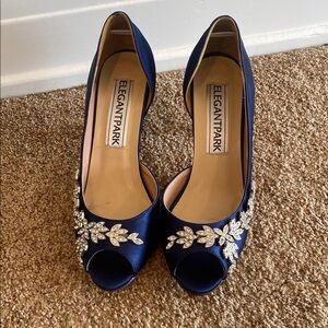 Women's Navy Blue Peep Toe Heels
